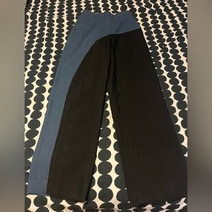Alexander McQueen high waist wide leg plaid stripe two tone suit pants